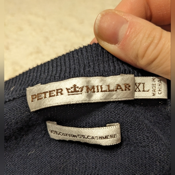 Peter Millar Navy Blue Cashmere Cotton Blend V-Neck Lightweight Sweater sz XXL